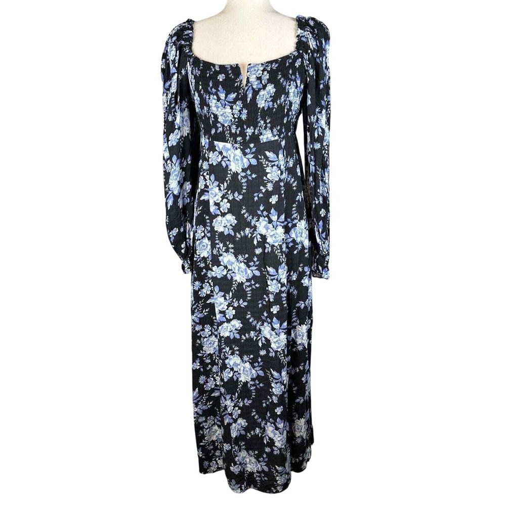 Free People Long Sleeve Jaymes Square Neck Maxi Midi Dress Size M‎ Floral NWT